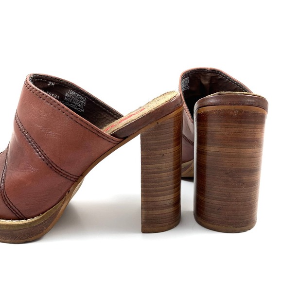 Vintage 90's CANDIE'S patchwork brown leather heeled mules - Picture 7 of 12